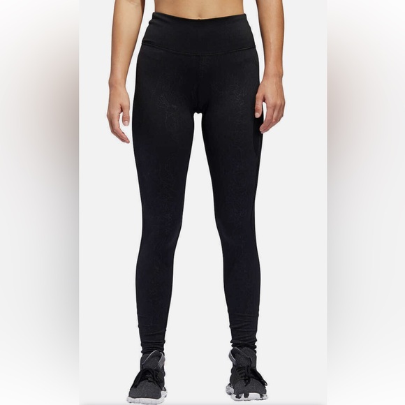 Adidas Small Climawarm Black Floral Embossed Winter Tights - Picture 3 of 8